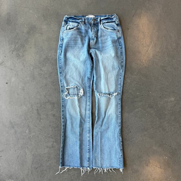 Vintage Denim - Vintage Y2k Zara Holy Distressed Light Wash Wide Leg Flare Denim Jeans Sz 6